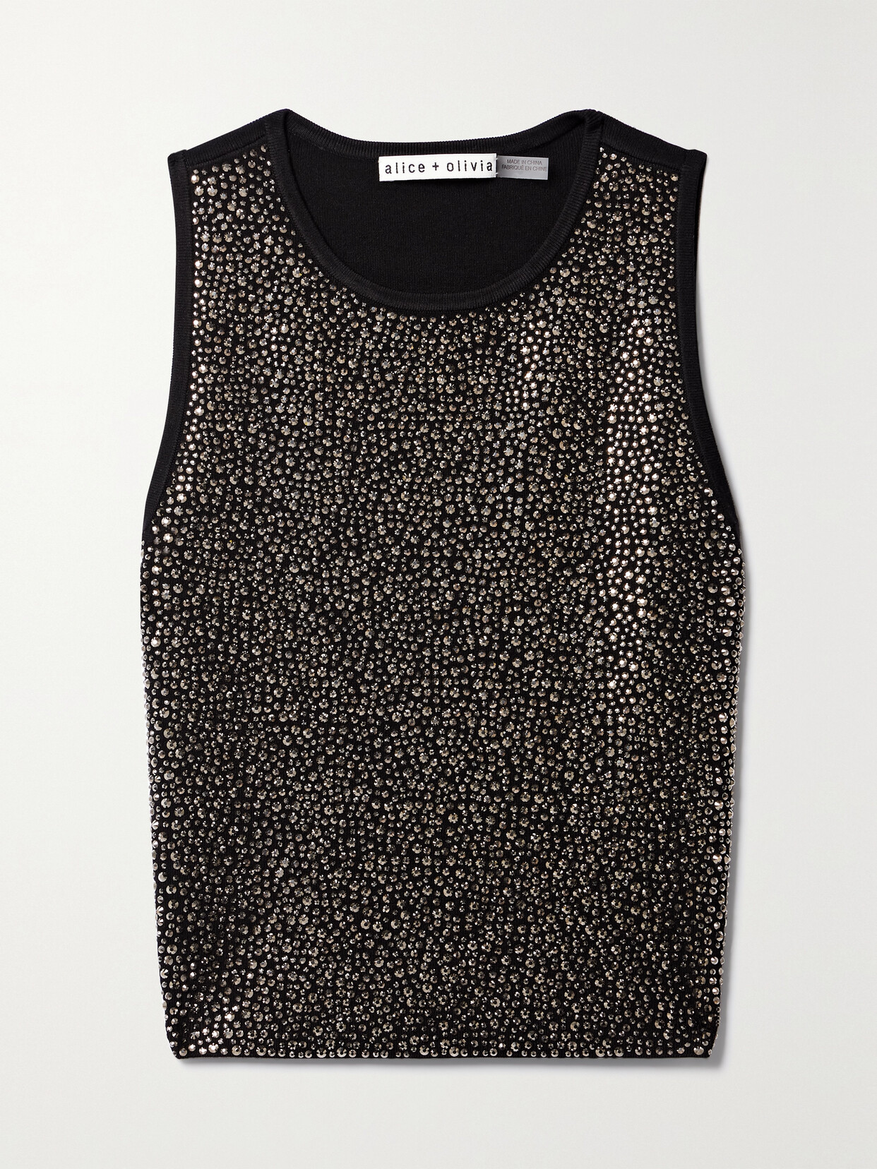 Alice + Olivia - Darina Cropped Crystal-embellished Stretch-knit Top - Black
