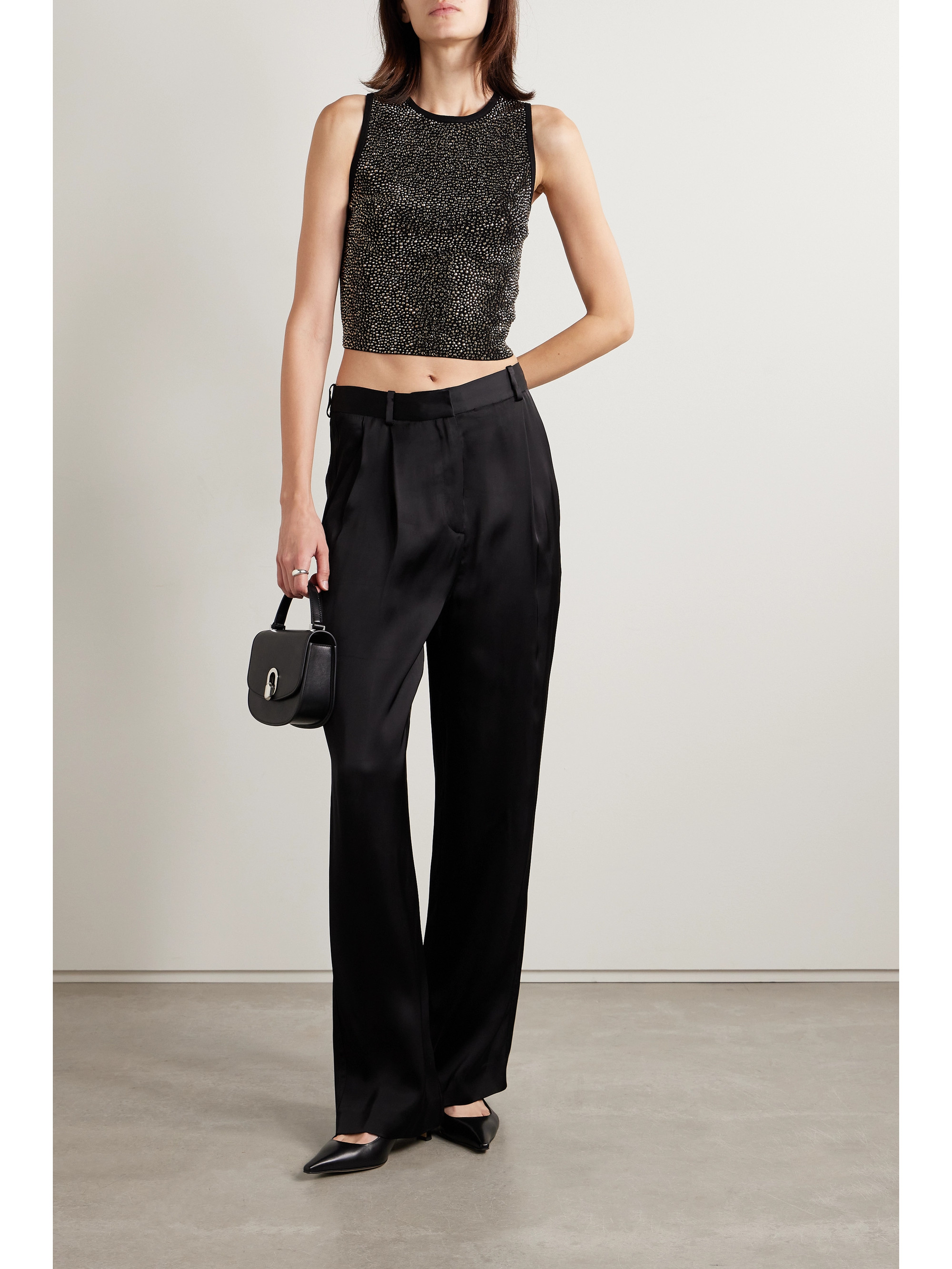 alice + olivia Darina cropped crystal-embellished stretch-knit top