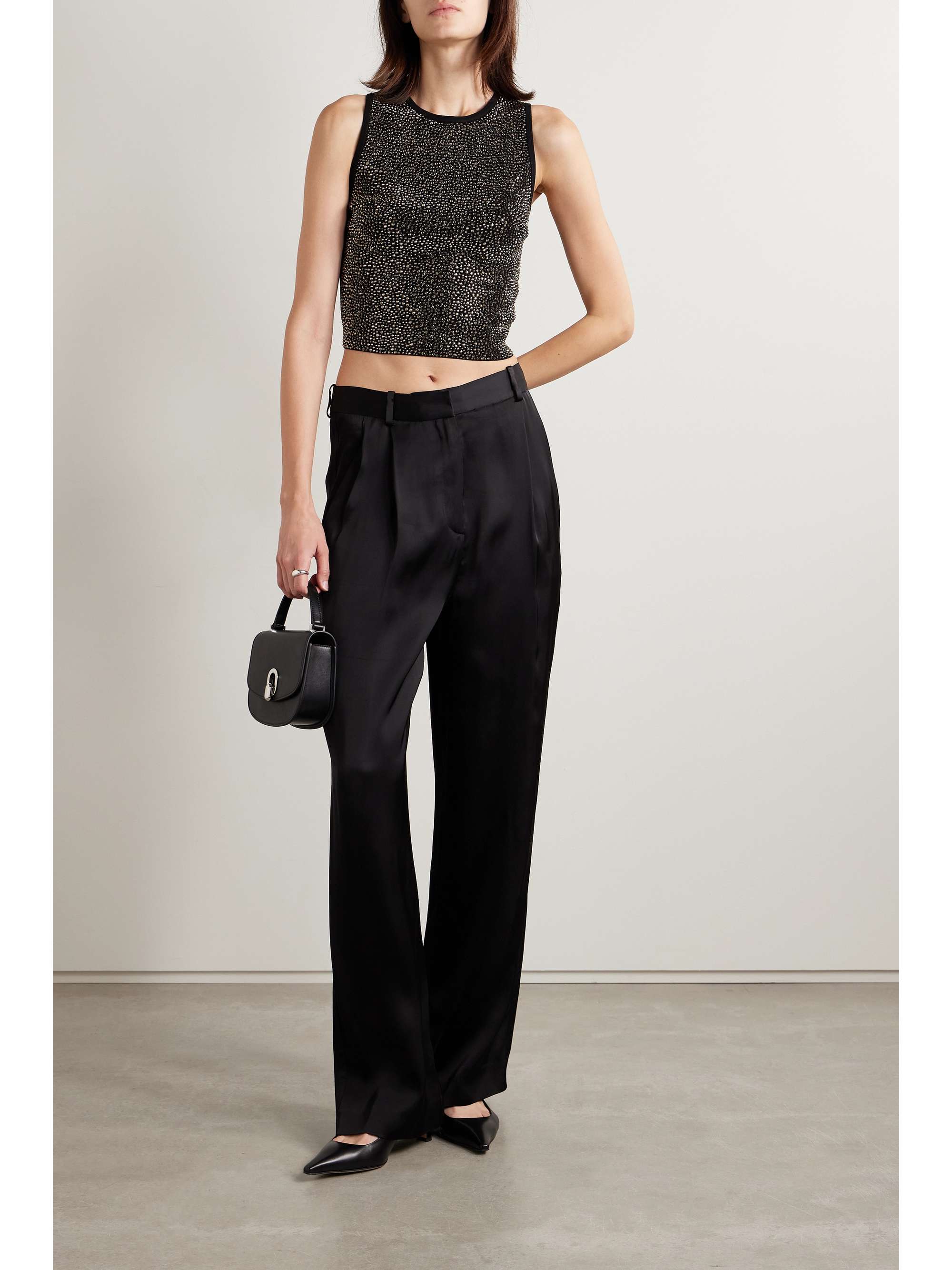 ALICE + OLIVIA Darina cropped crystal-embellished stretch-knit top ...