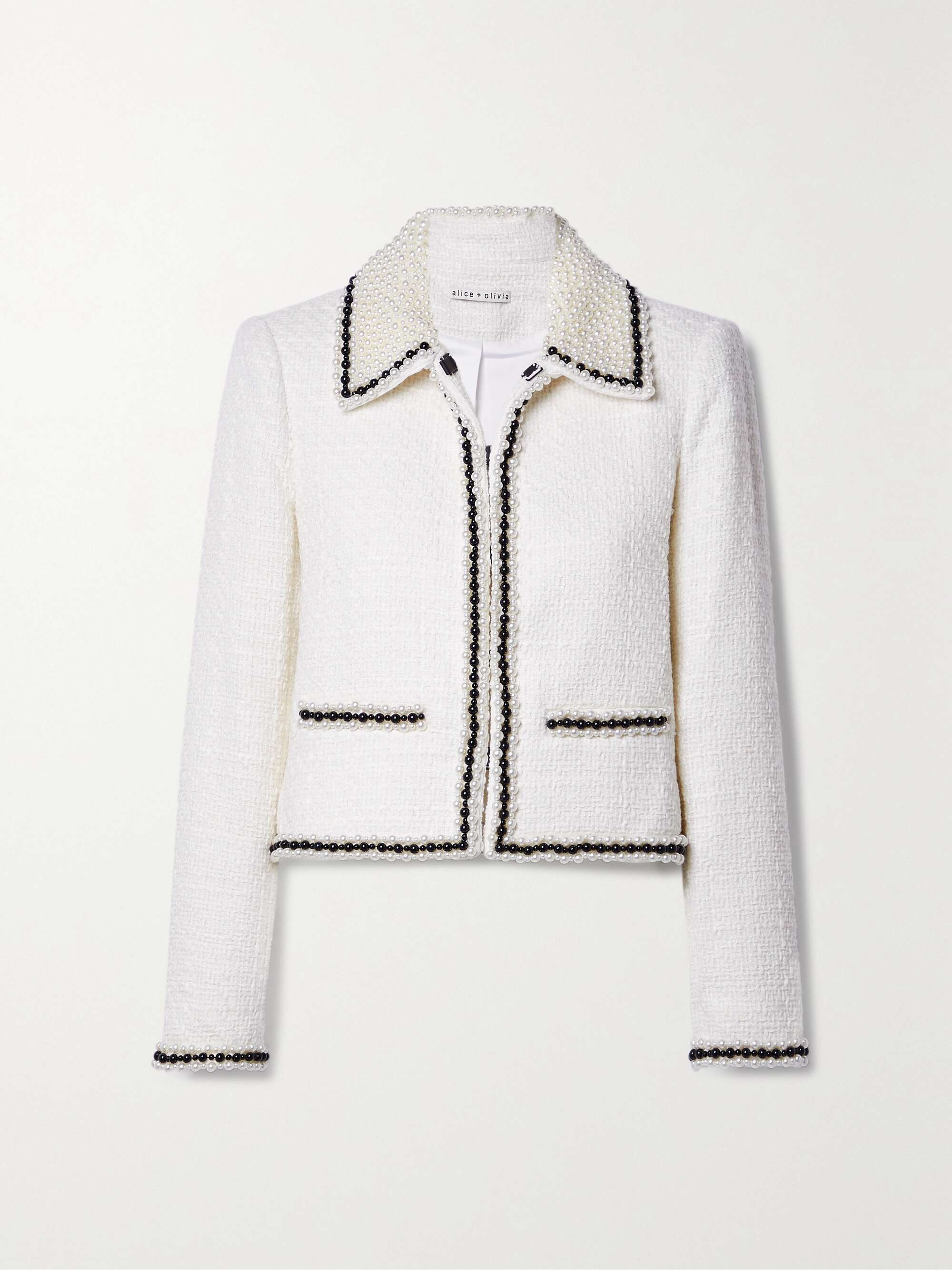 ALICE + OLIVIA Kidman cropped bead-embellished tweed jacket | NET-A-PORTER