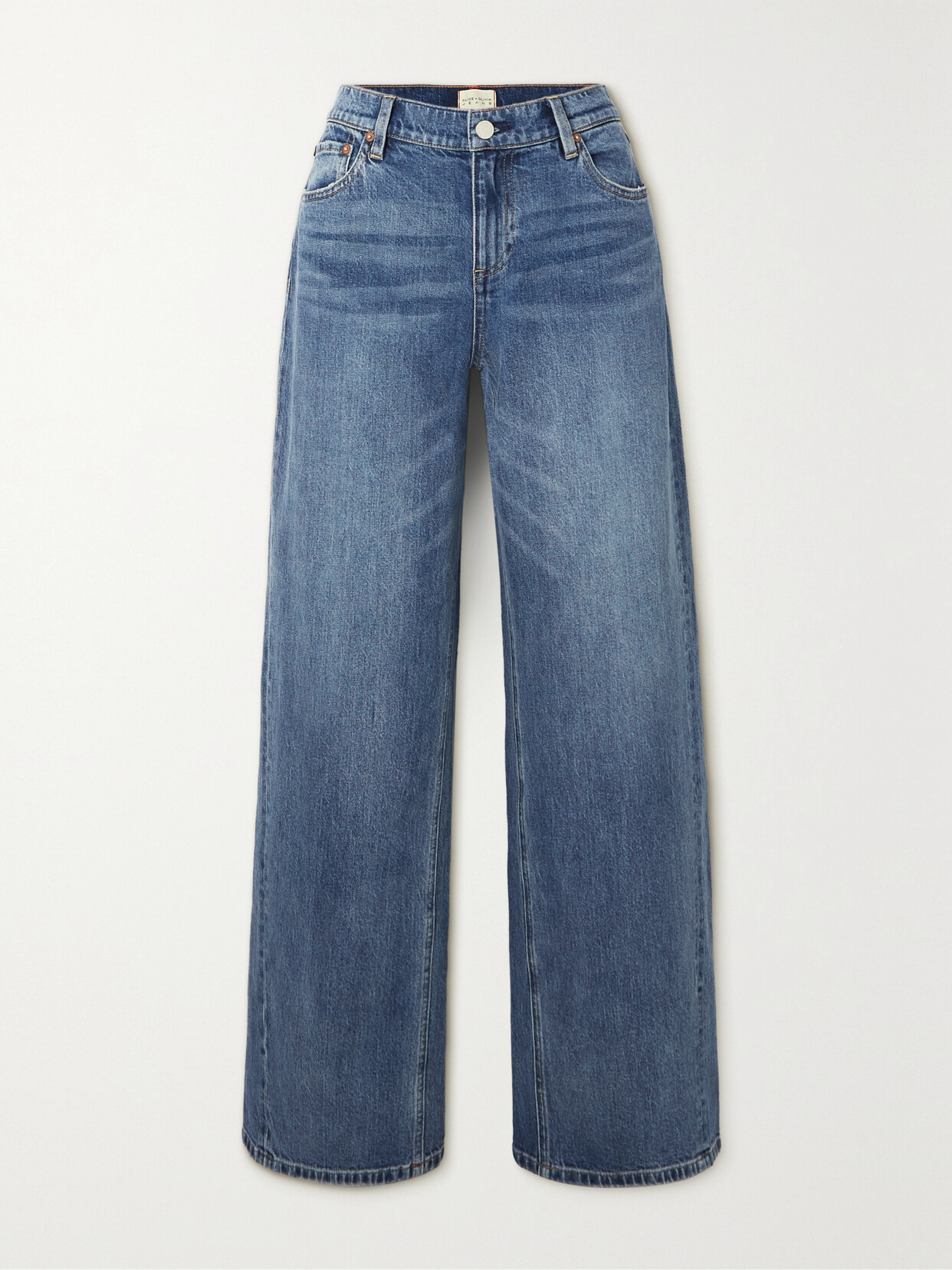 ALICE AND OLIVIA ERNIE BUCKLED LOW-RISE WIDE-LEG JEANS