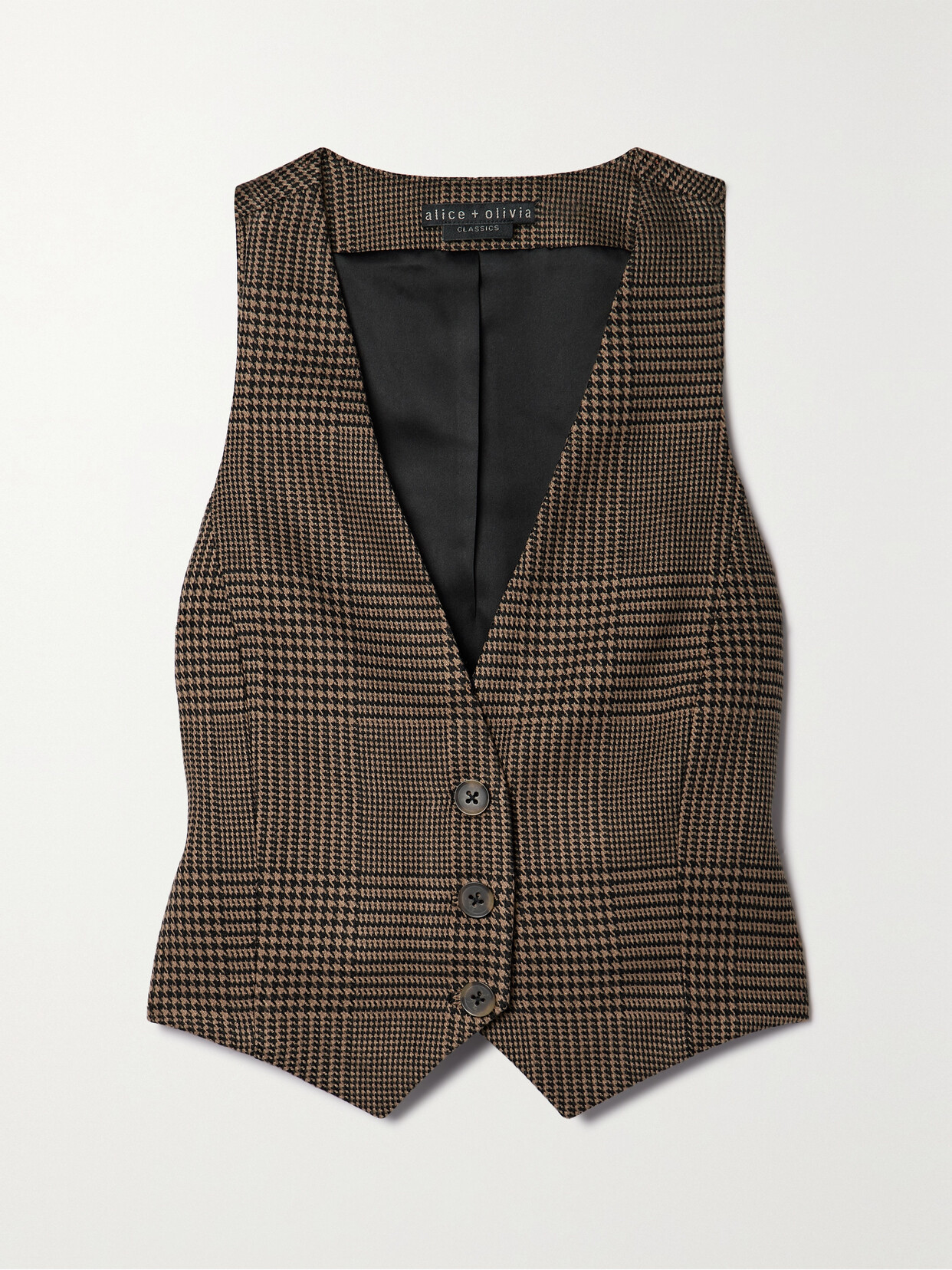 ALICE AND OLIVIA DONNA CROPPED RECYCLED HOUNDSTOOTH WOVEN VEST