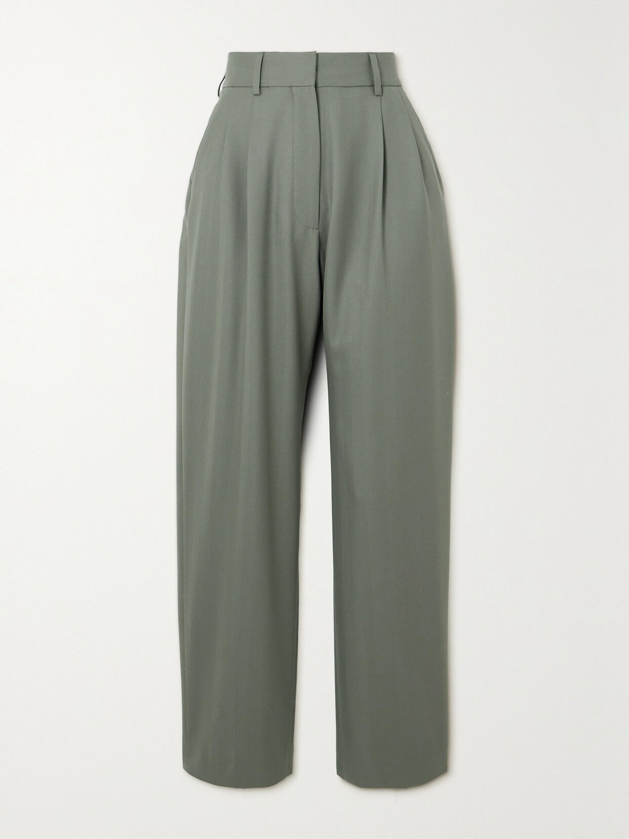 Blazé Milano Fox Pleated Herringbone Wool Tapered Pants - Green