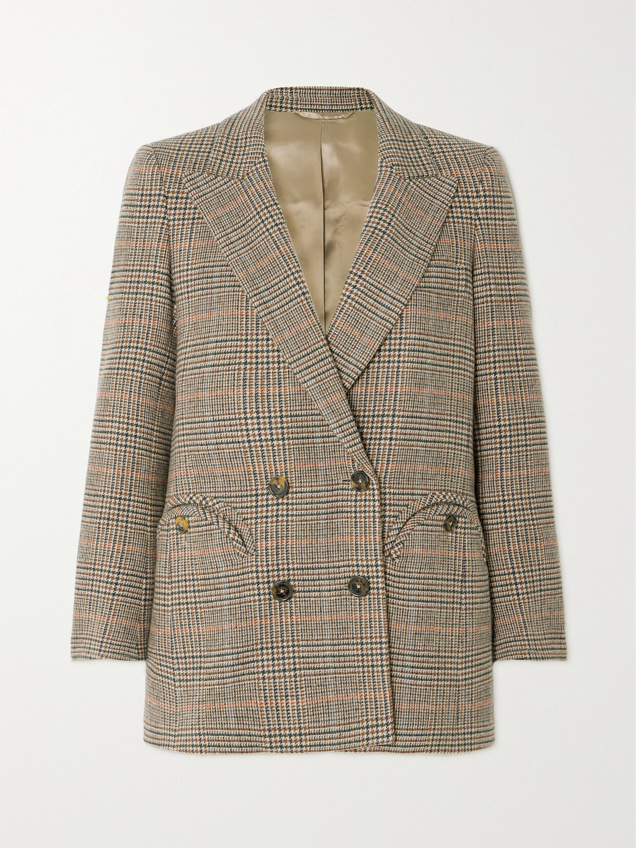 Blazé Milano - Salt Double-breasted Prince Of Wales Wool-blend Tweed Blazer - Brown