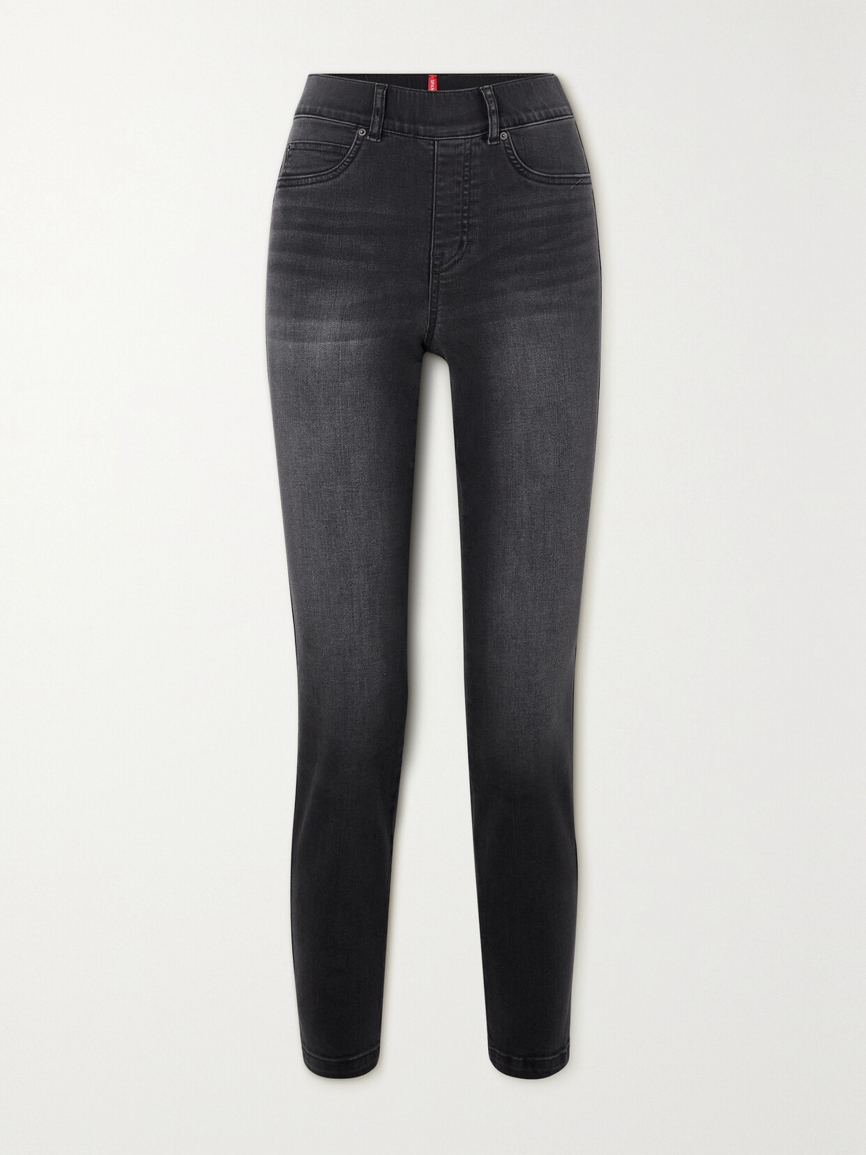 Shop Spanx Ankle Cropped High-rise Straight-leg Jeans In Black