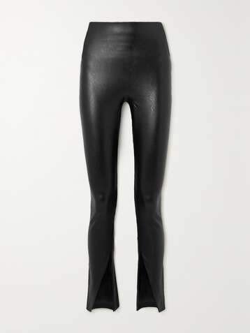 Cropped stretch crushed-velvet flared leggings