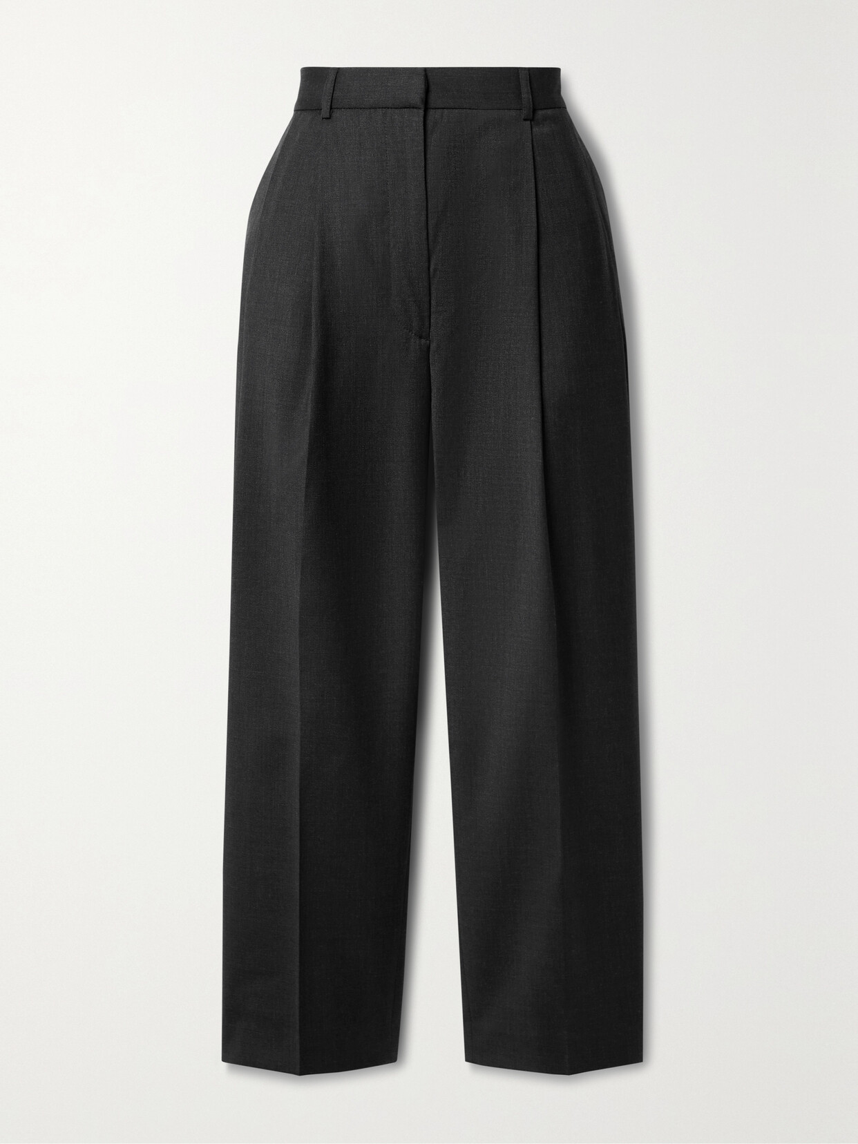 Totême Pleated Cropped Wool Pants In Dark Grey