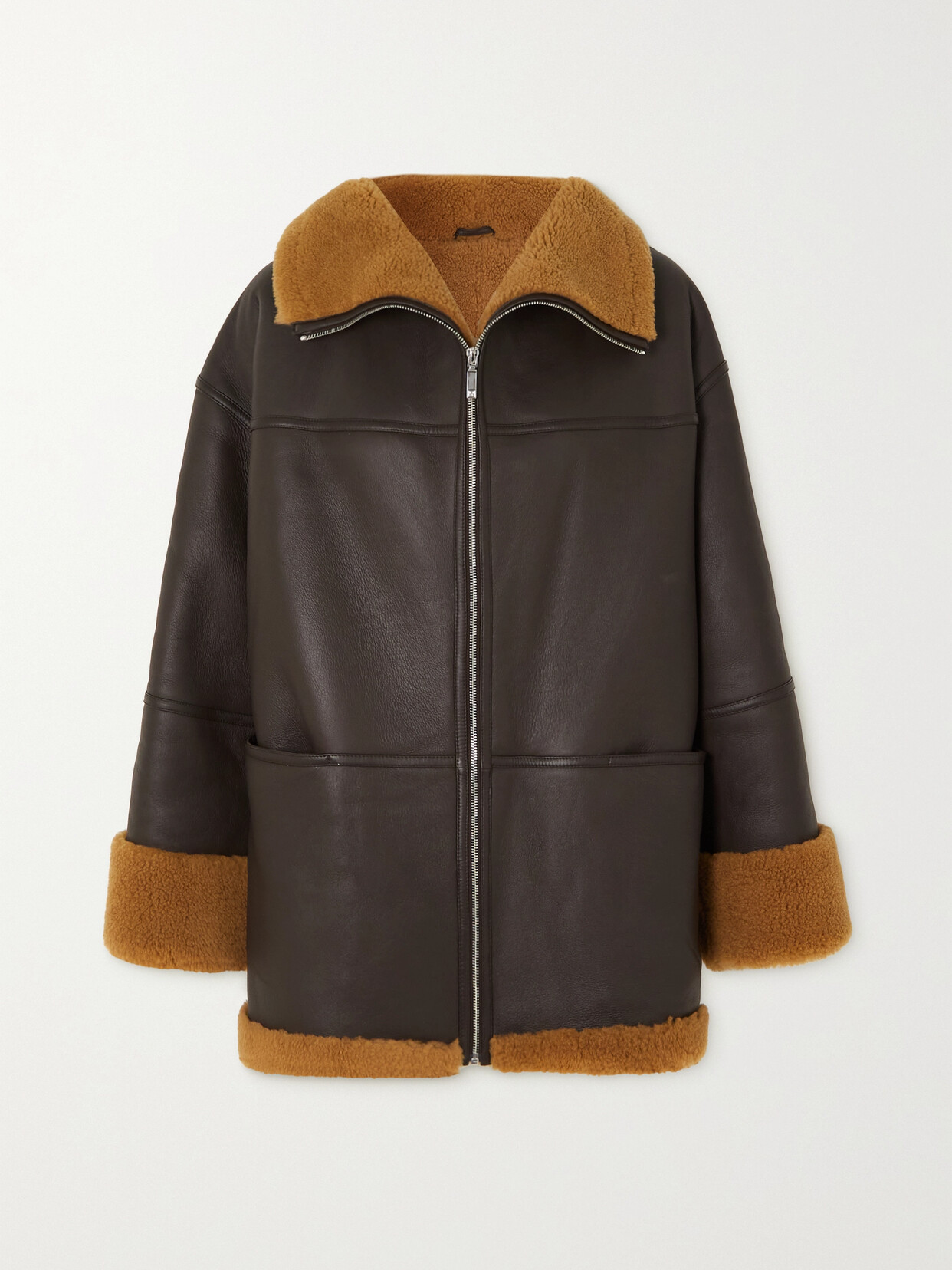 Shop Totême Paneled Shearling Jacket In Brown