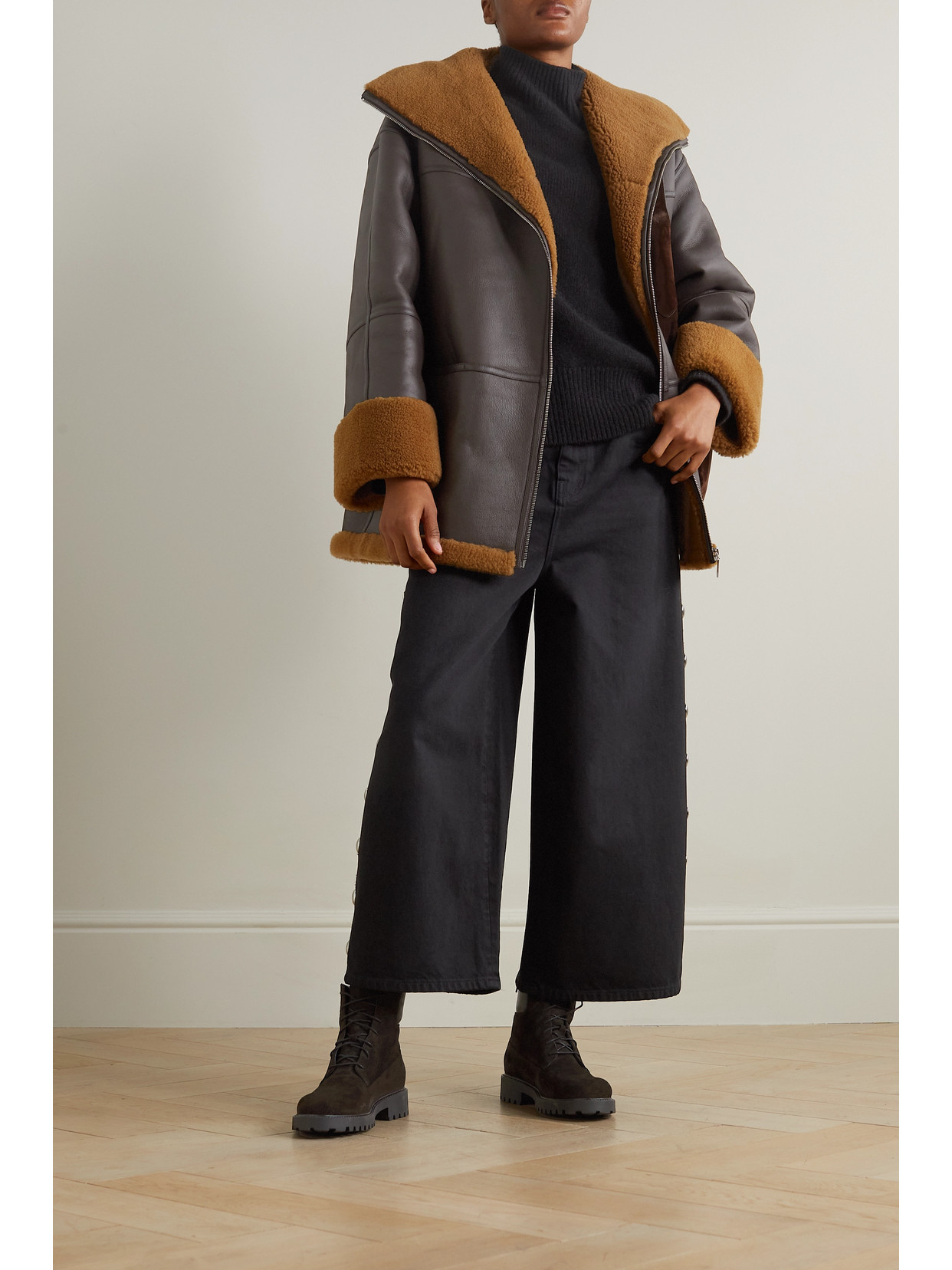 Shop Totême Paneled Shearling Jacket In Brown