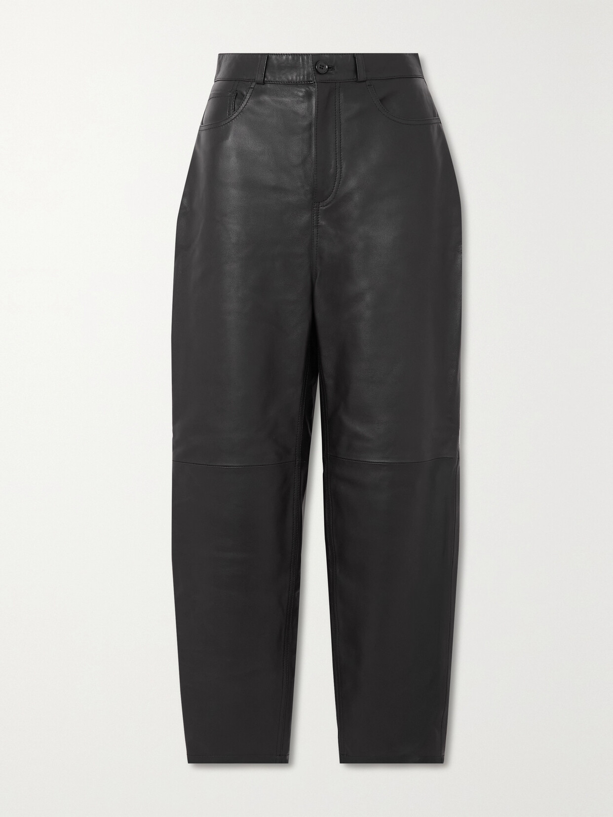 TOTEME Cropped Leather Tapered Pants - Black
