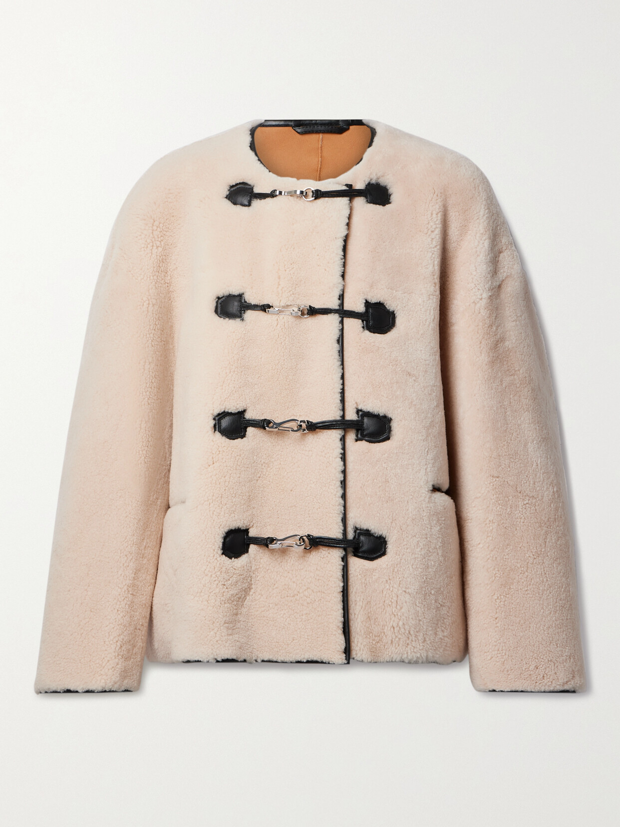 Totême Sheep Shearling Clasp Single-breasted Teddy Jacket In Off-white