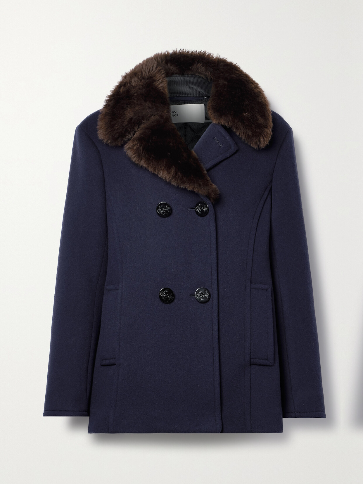 Tory Burch - Double-breasted Shearling-trimmed Wool-felt Coat - Blue