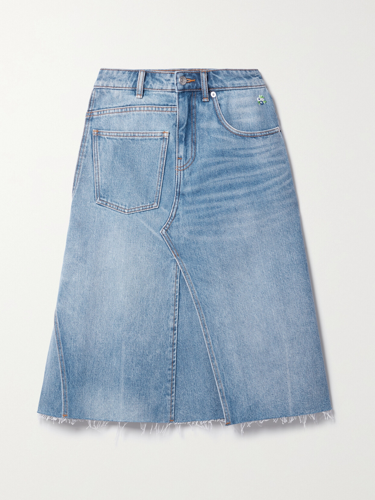 TORY BURCH FRAYED DENIM MIDI SKIRT