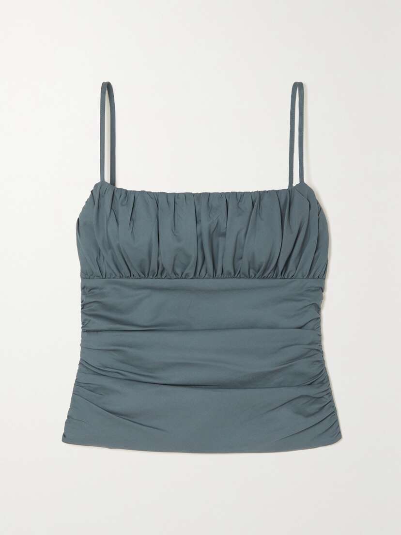 Reformation + Net Sustain Tiana Open-back Ruched Stretch Organic Cotton Top