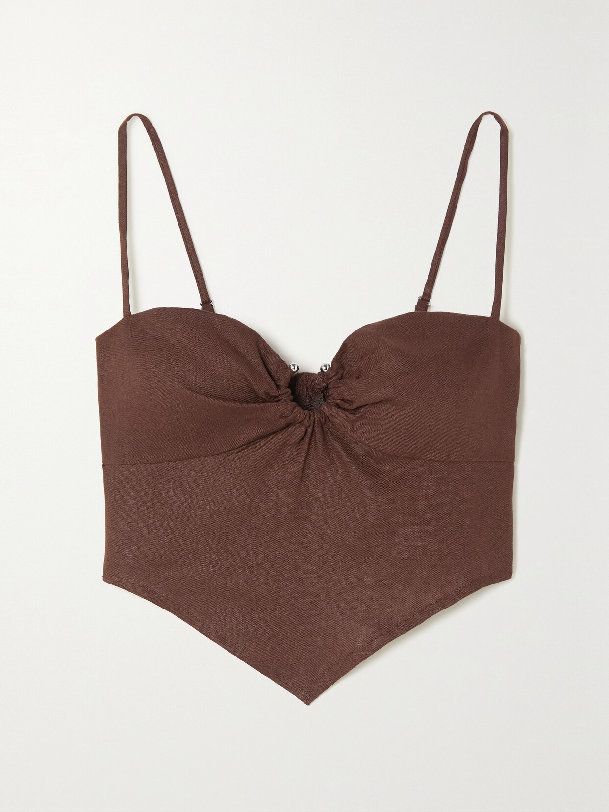 Reformation + Net Sustain Sansa Cropped Embellished Linen Top