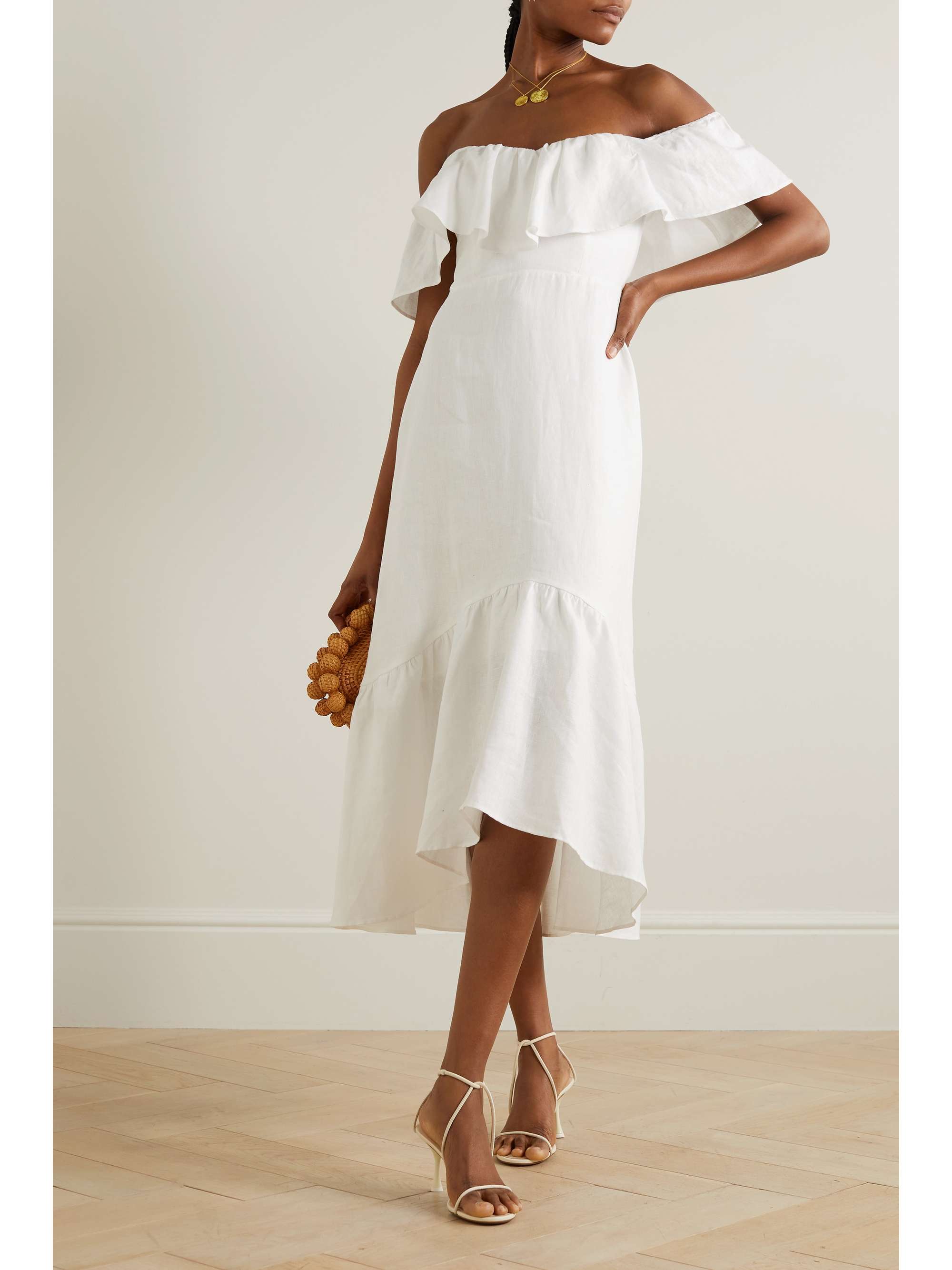 REFORMATION Baela offtheshoulder ruffled tiered linen midi dress