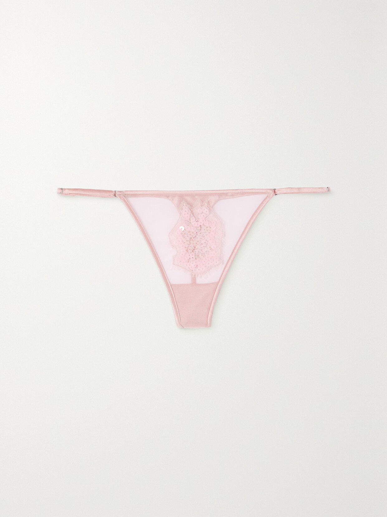 Fleur du Mal - + Marilyn Monroe + Bert Stern Satin-trimmed Embroidered Tulle Thong - Pink