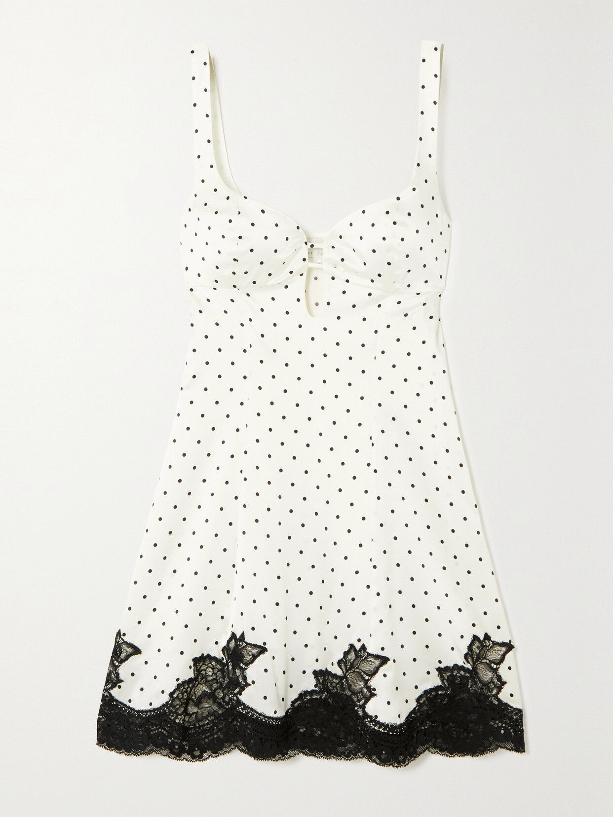 Fleur du Mal - Cutout Lace-trimmed Polka Dot Silk-charmeuse Mini Dress - White