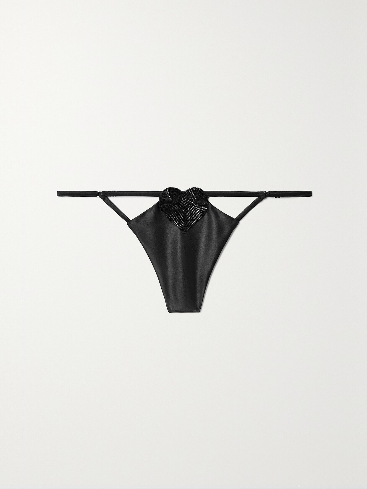 Fleur du Mal Queen Of Hearts Cutout Embellished Silk-blend Satin Thong - Black