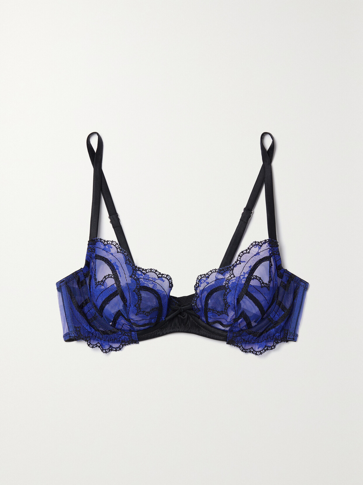 Fleur du Mal Hendrix Satin-trimmed Embroidered Tulle Underwired Soft-cup Bra - Blue