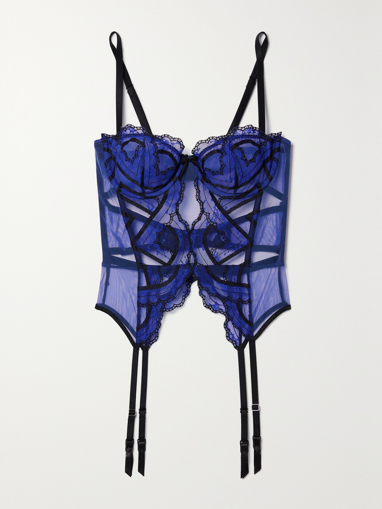 Fleur du Mal Hendrix Lace-trimmed Stretch-mesh Underwired Soft-cup Bustier Bra - Blue