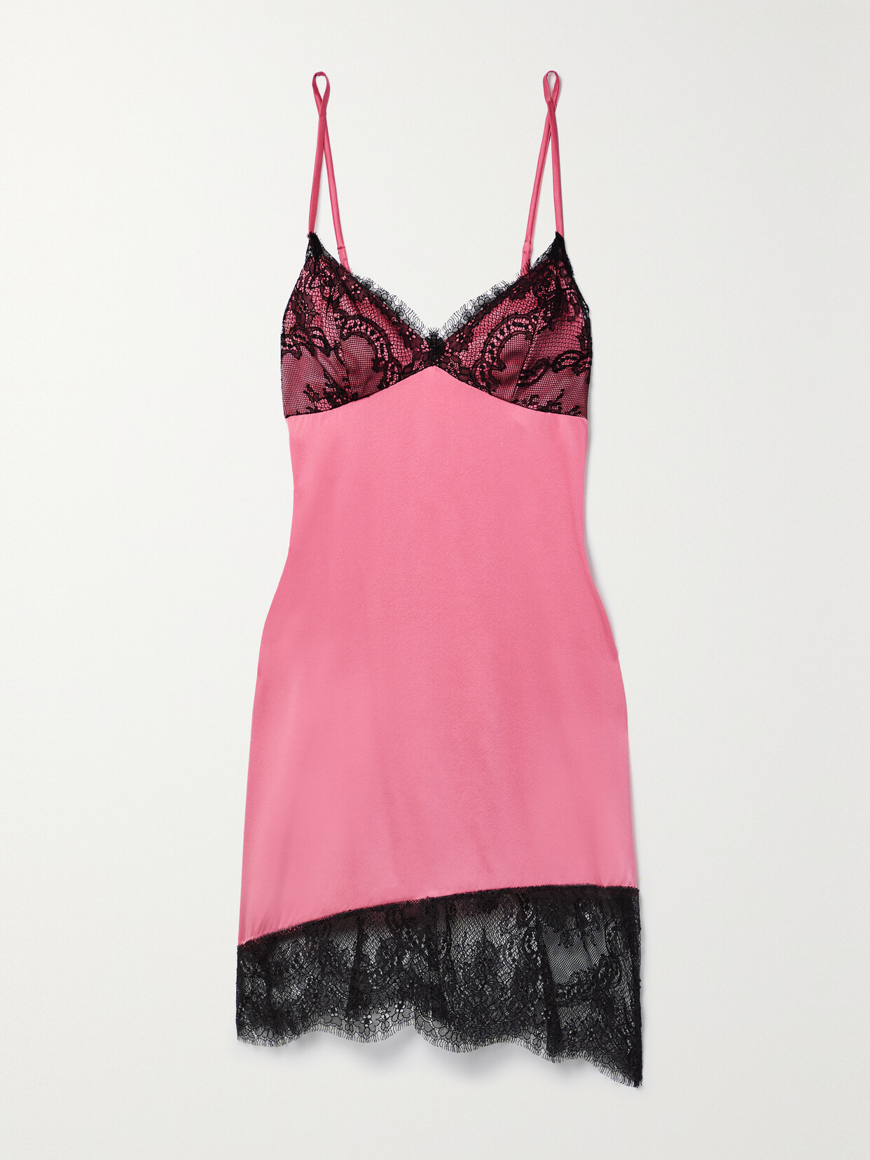 Fleur du Mal - Lace-trimmed Silk-blend Charmeuse Chemise - Pink