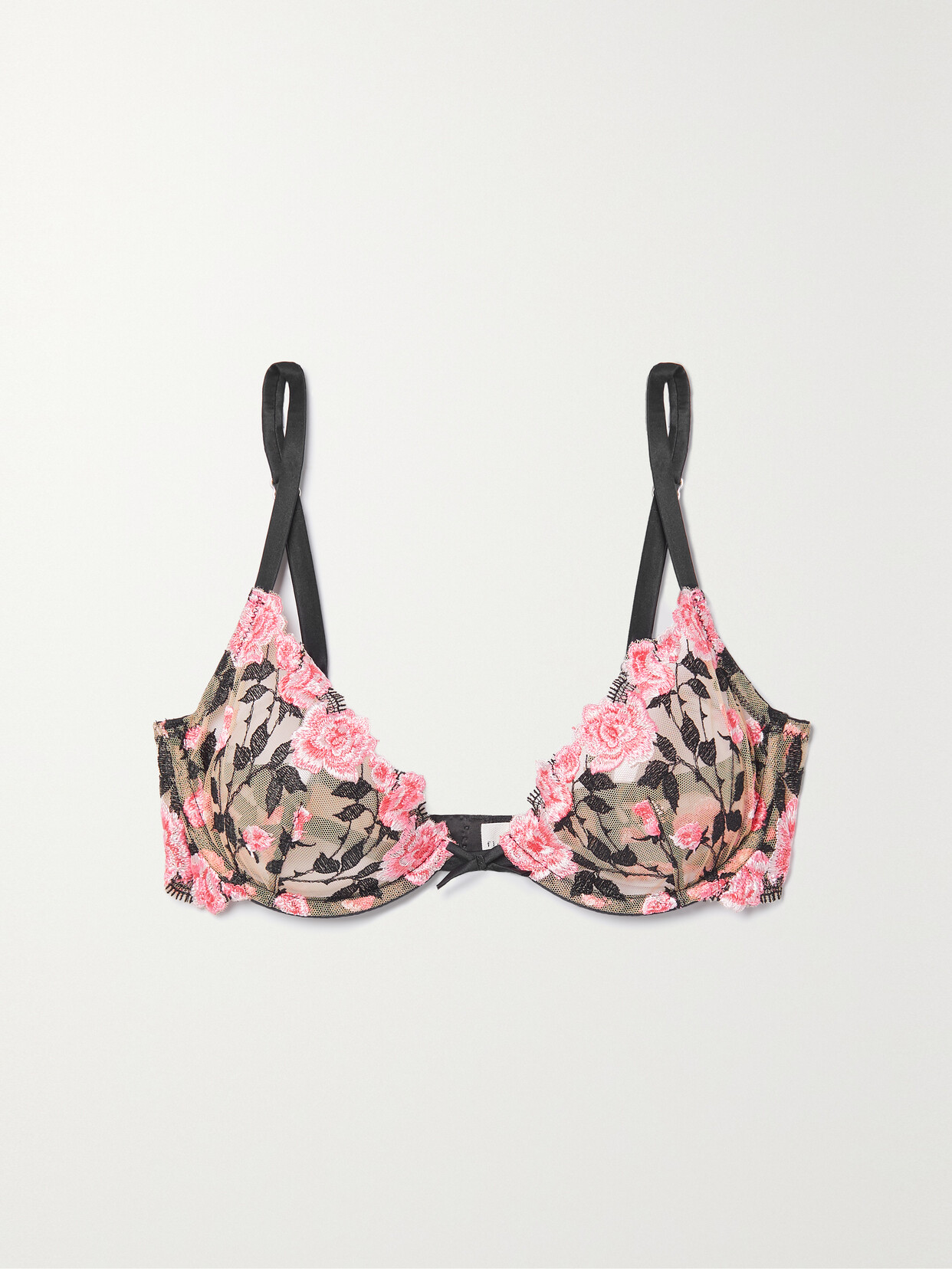 Fleur du Mal - Roses And Thorns Satin-trimmed Embroidered Tulle Underwired Soft-cup Bra - Pink