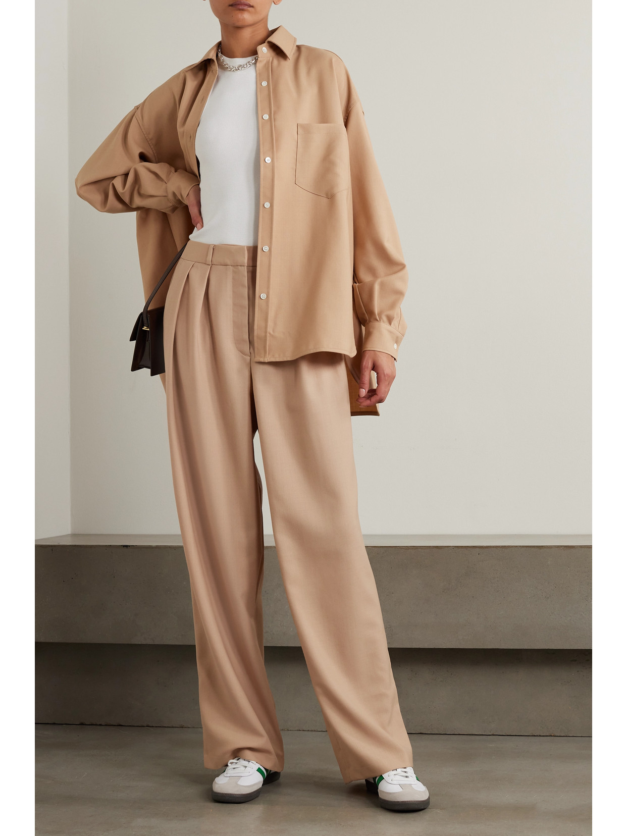 Shop The Frankie Shop Tansy Pleated Twill Wide-leg Pants In Brown