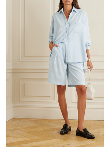 The Frankie Shop Vivian pleated striped crepe de chine shorts
