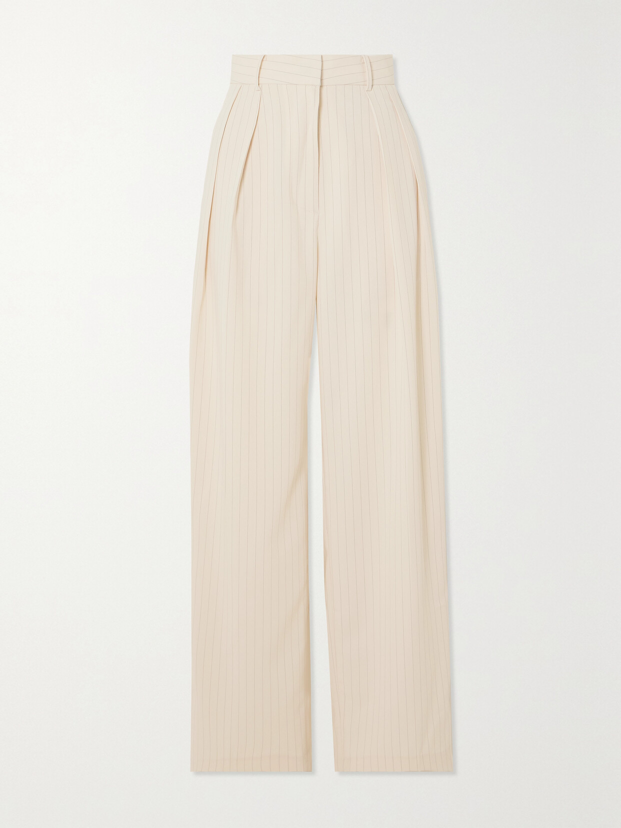 The Frankie Shop Tansy Pleated Pinstriped Crepe De Chine Straight-leg Pants In Neutrals