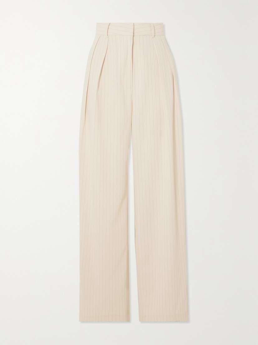 The Frankie Shop Tansy Pleated Pinstriped Crepe De Chine Straight-leg Pants