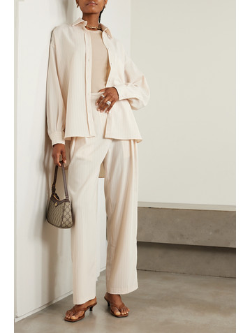 The Frankie Shop Tansy pleated pinstriped crepe de chine straight-leg pants
