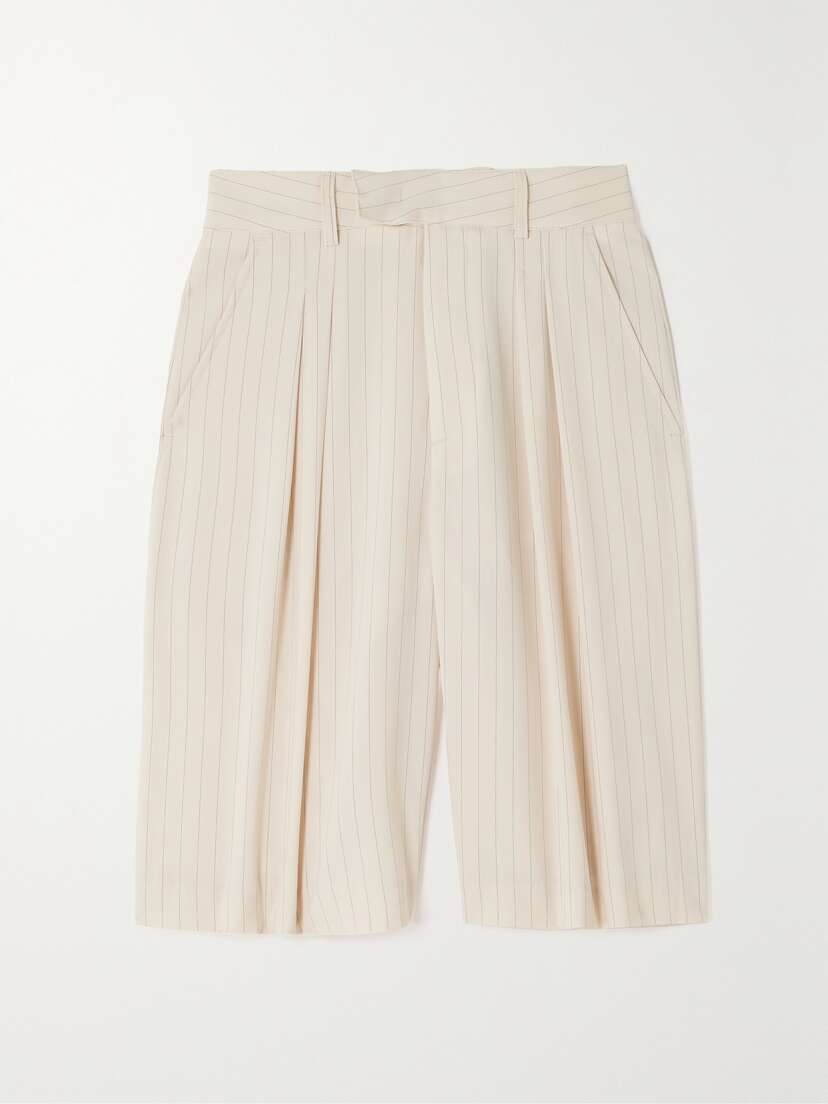 The Frankie Shop Vivian Pleated Striped Crepe De Chine Shorts - x large