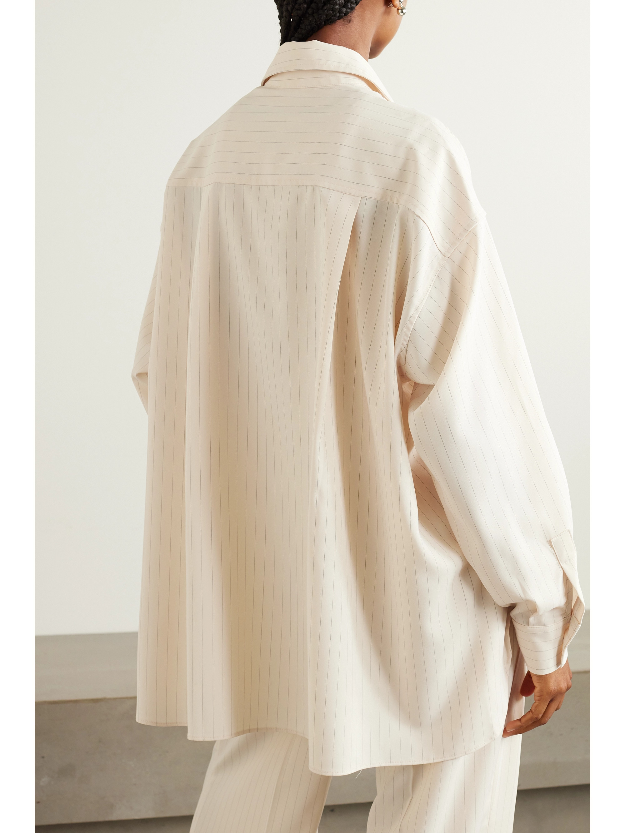 The Frankie Shop Georgia pinstriped crepe de chine shirt thumbnail