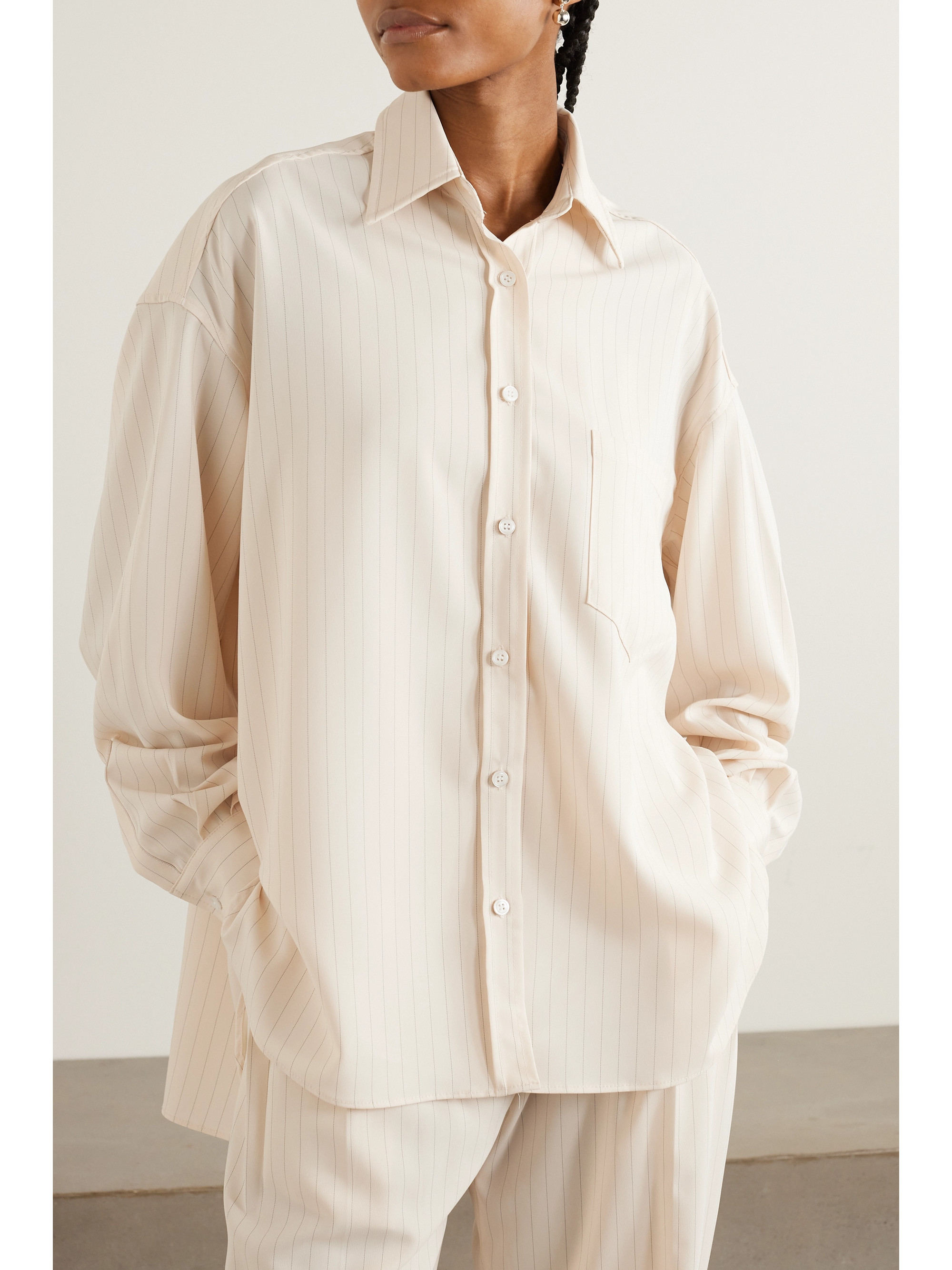 The Frankie Shop Georgia pinstriped crepe de chine shirt