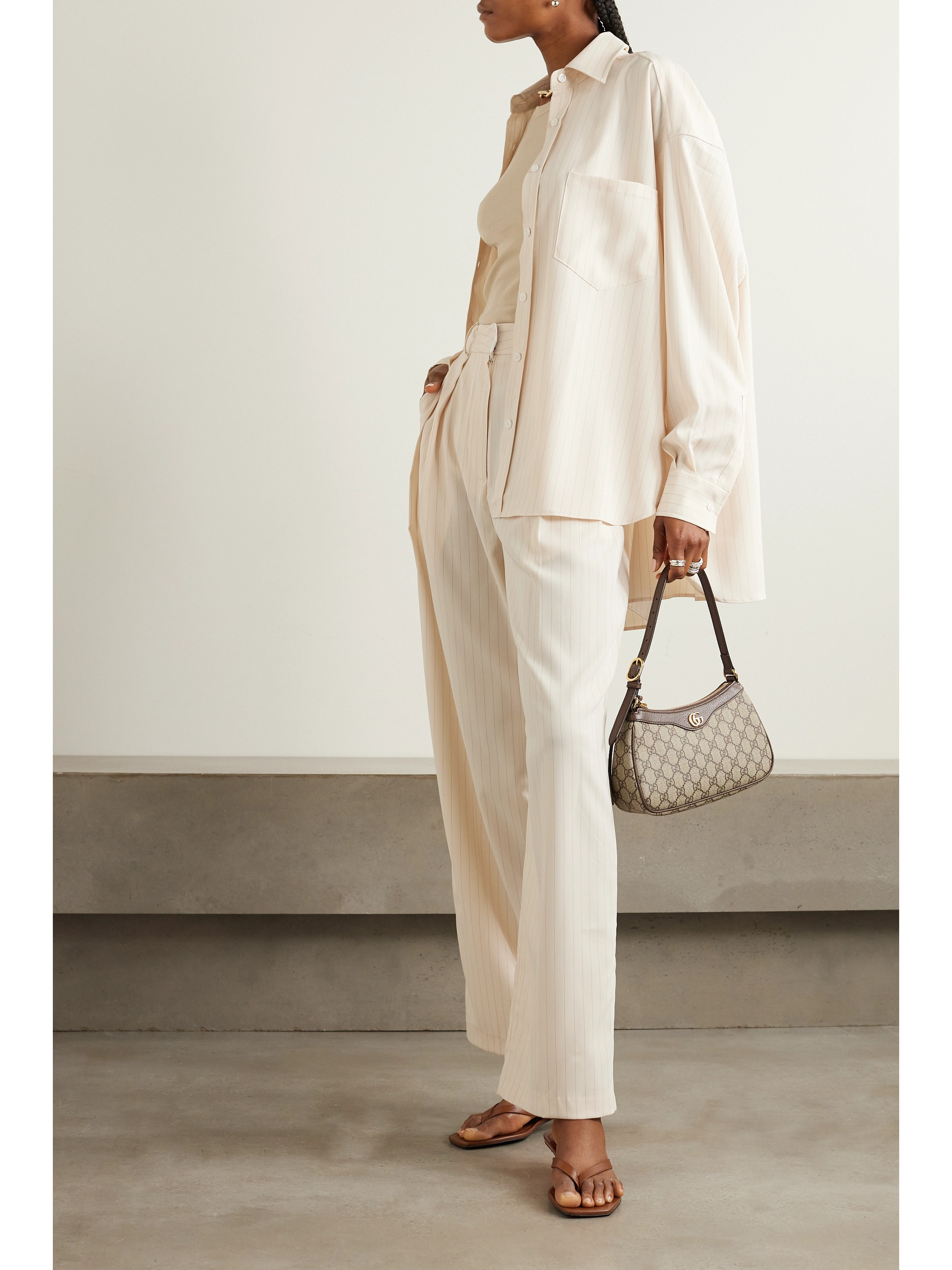 The Frankie Shop Georgia pinstriped crepe de chine shirt thumbnail