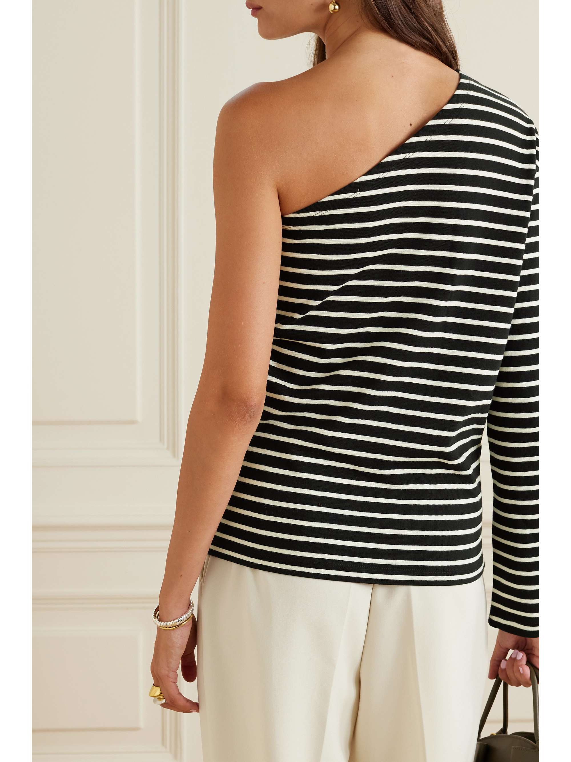 THE FRANKIE SHOP Jean onesleeve striped cottonjersey top NETAPORTER