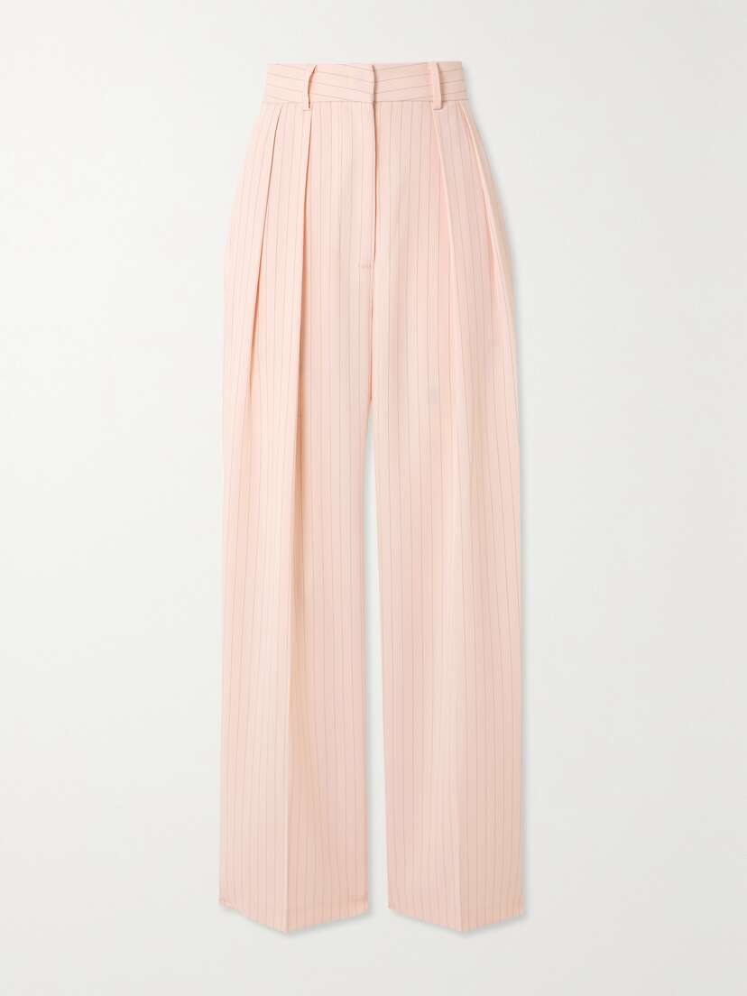 The Frankie Shop Tansy Pleated Pinstriped Crepe De Chine Straight-leg Pants