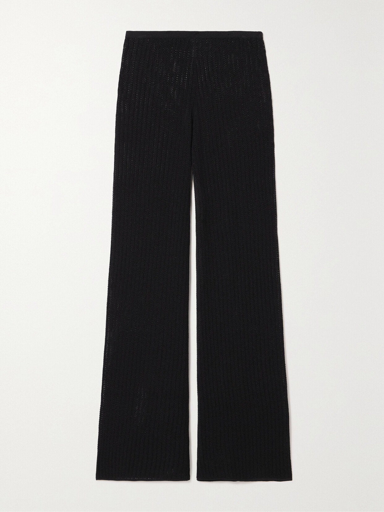 LESET Jasmine Pointelle-knit Flared Pants - Black