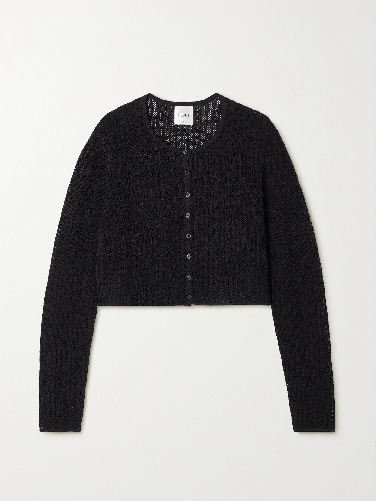 LESET Jasmine Cropped Pointelle-knit Cardigan - Black