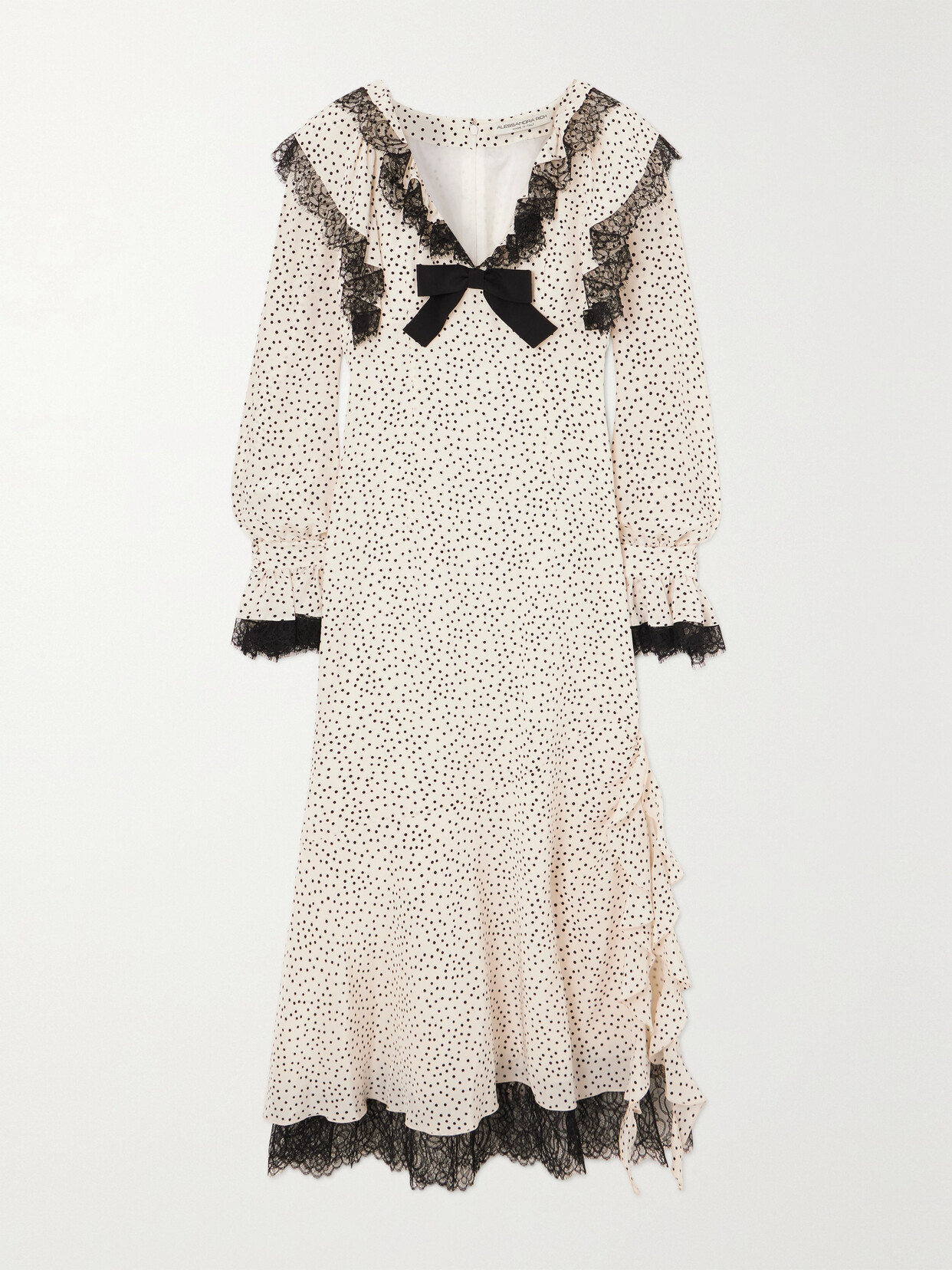 Alessandra Rich - Lace-trimmed Polka-dot Silk Maxi Dress - White