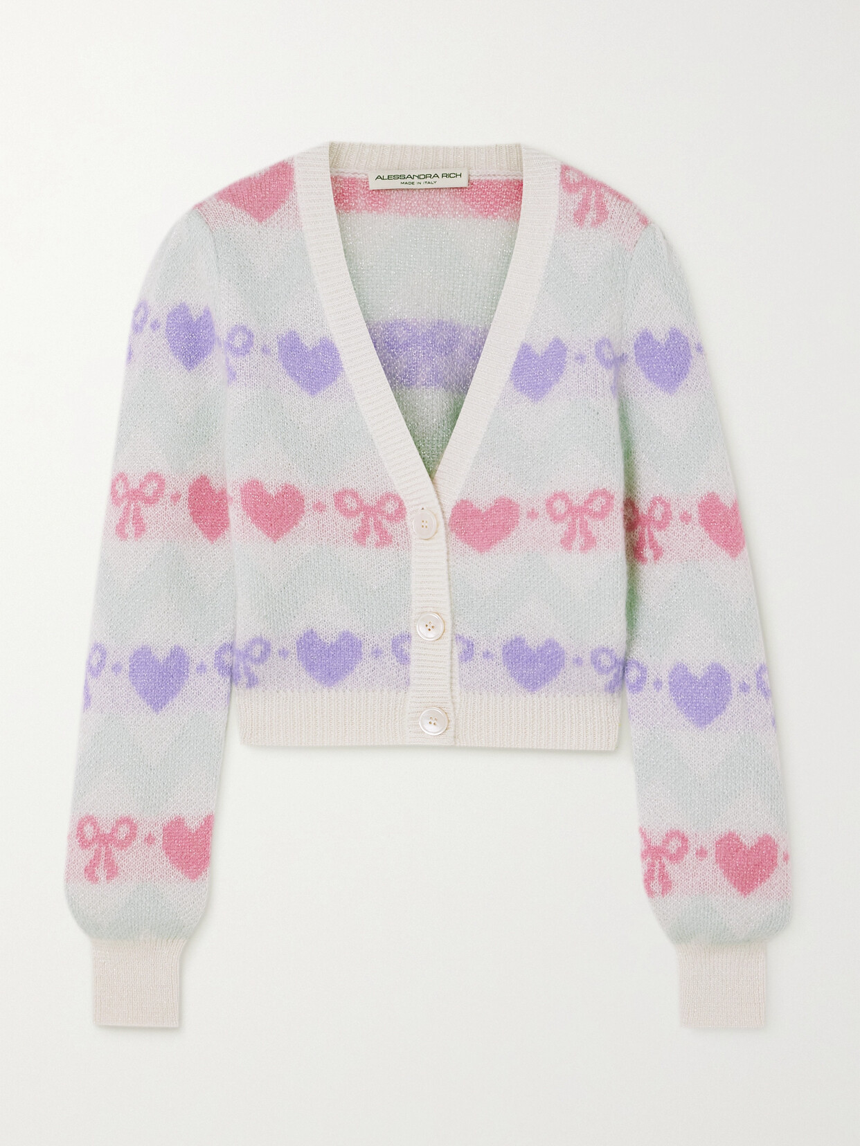 Alessandra Rich - Jacquard-knit Metallic Mohair-blend Cardigan - White