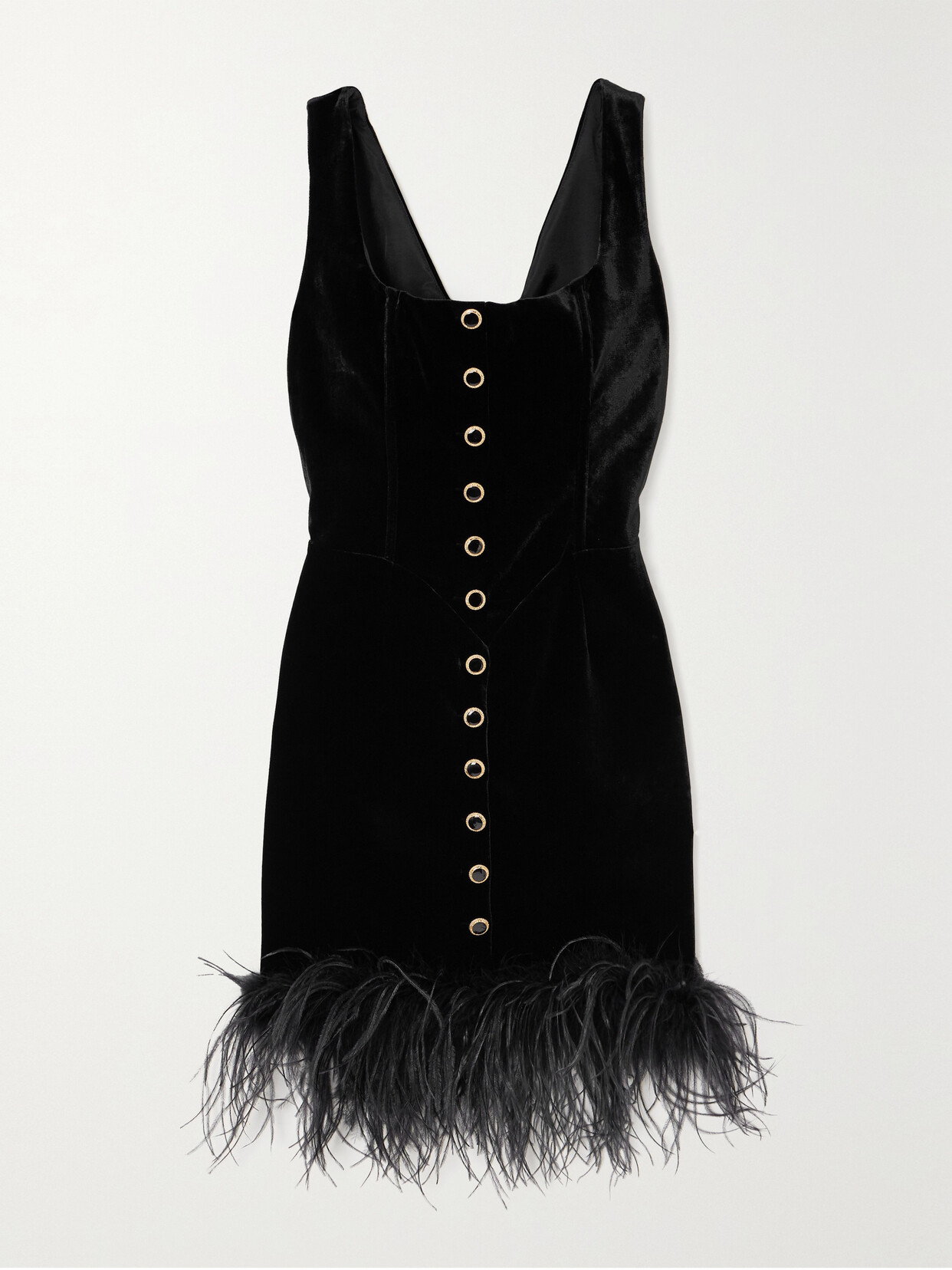 Shop Alessandra Rich Embellished Feather-trimmed Velvet Mini Dress In Black