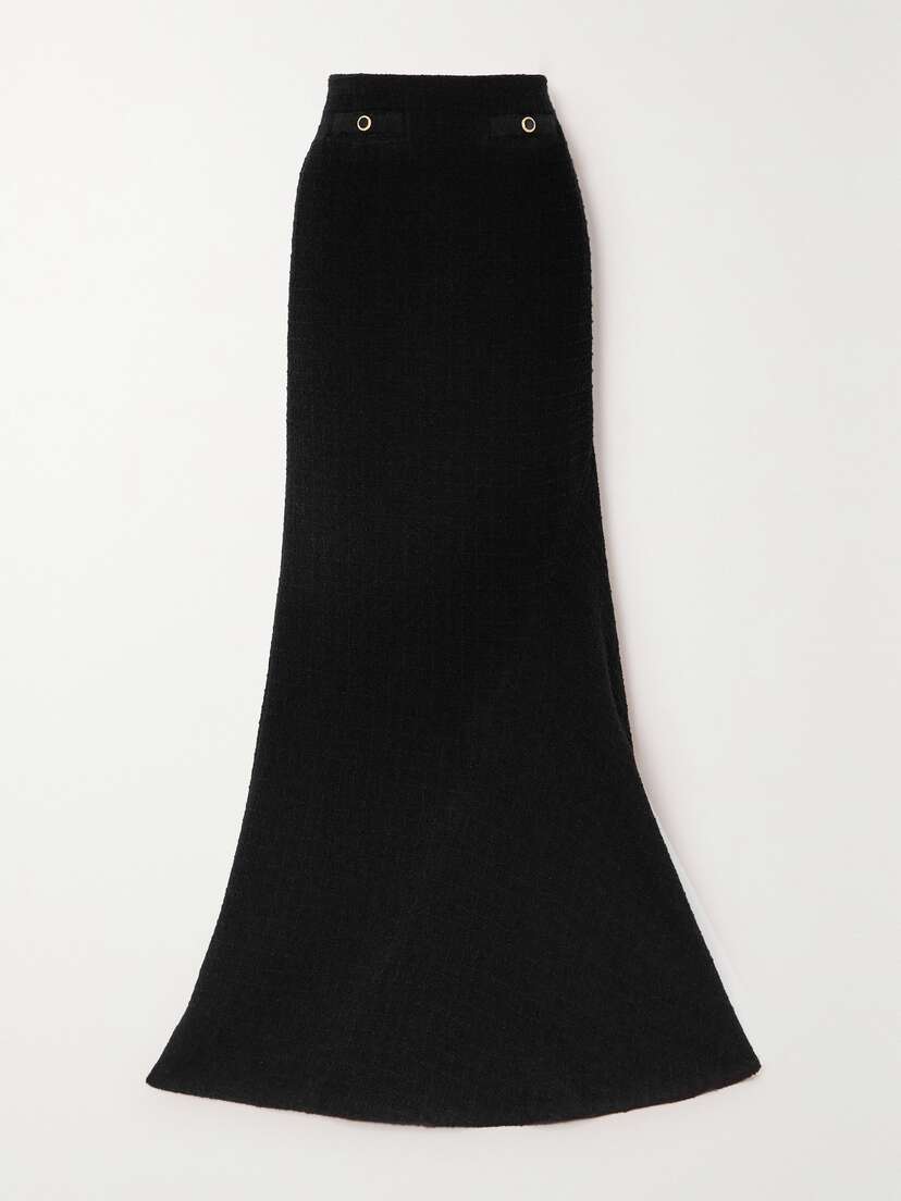 Alessandra Rich Button-embellished Wool-blend Bouclé Maxi Skirt