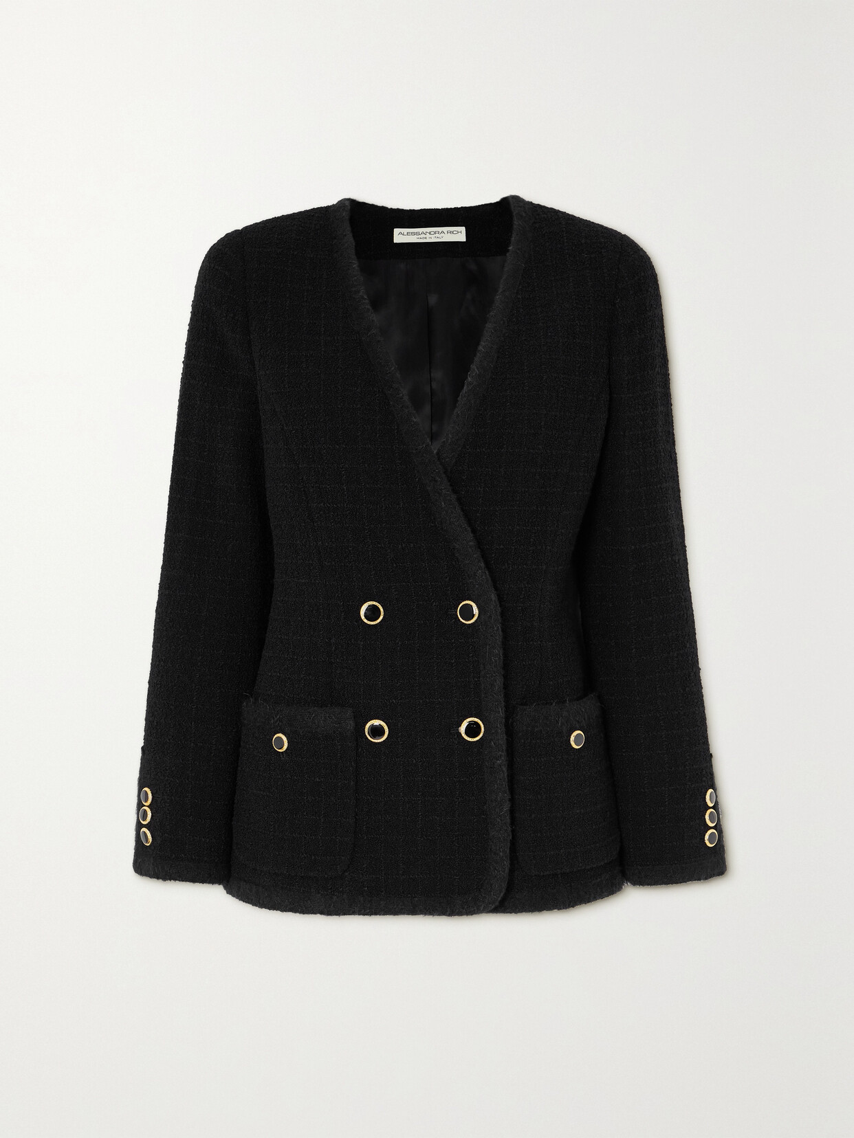 Alessandra Rich - Double-breasted Checked Wool-blend Bouclé-tweed Jacket - Black