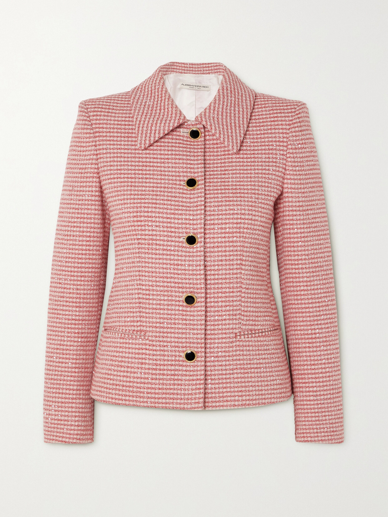 Alessandra Rich - Sequin-embellished Checked Wool-blend Tweed Jacket - Red