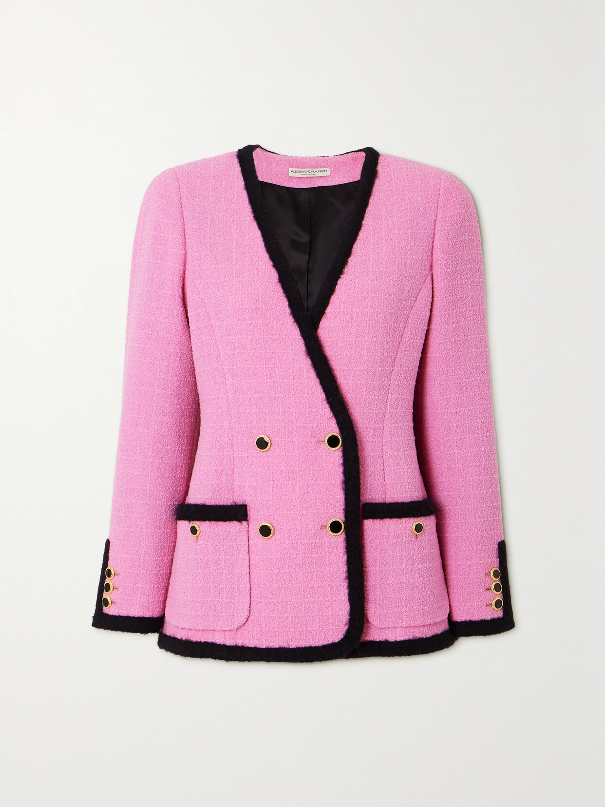 Alessandra Rich - Double-breasted Piped Wool-blend Bouclé-tweed Jacket - Pink