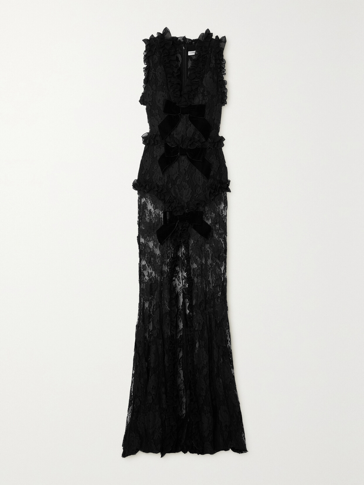 Alessandra Rich - Bow-detailed Ruffled Cotton-blend Lace Gown - Black