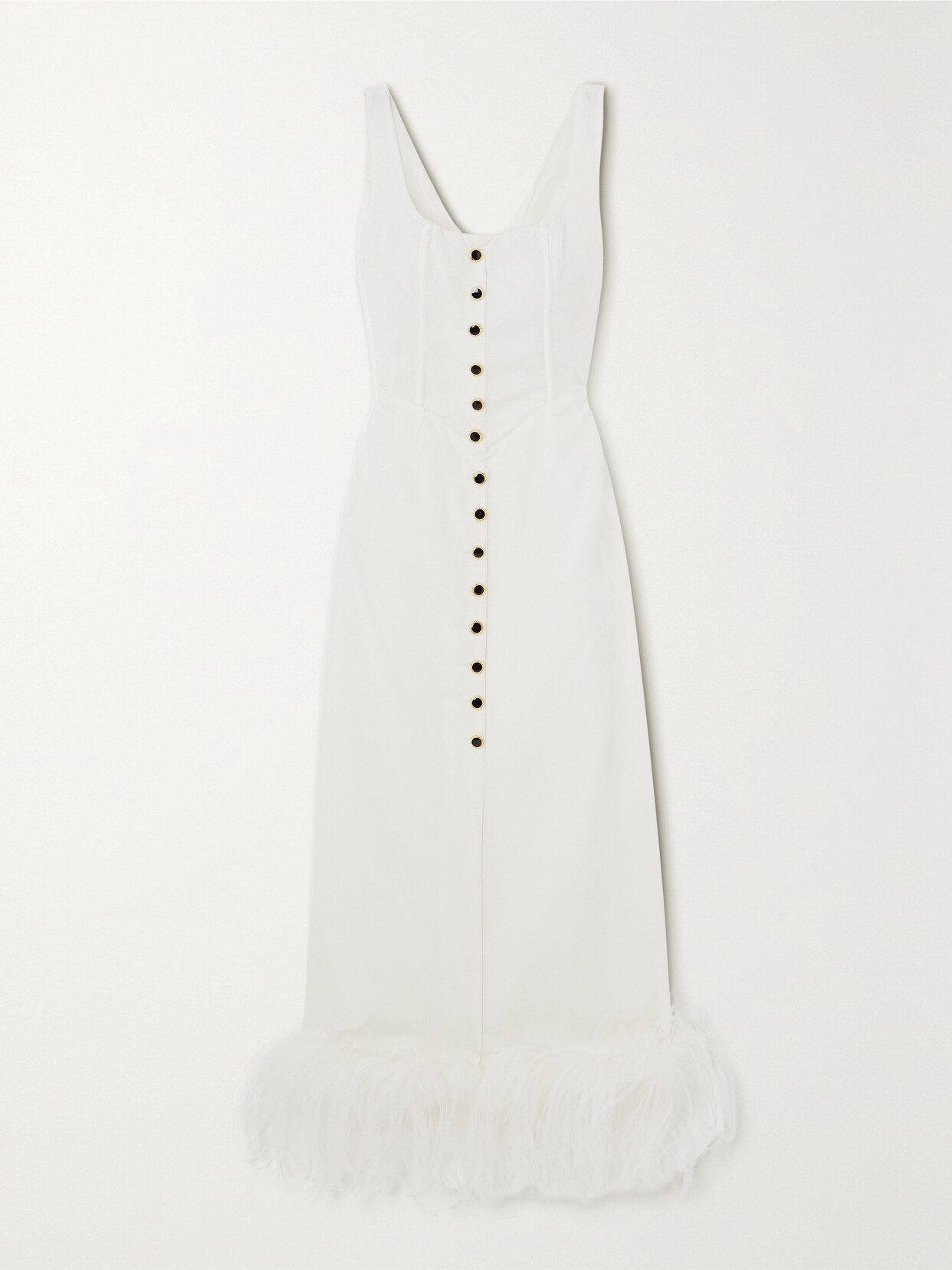 Alessandra Rich - Pleated Embellished Feather-trimmed Velvet Midi Dress - White