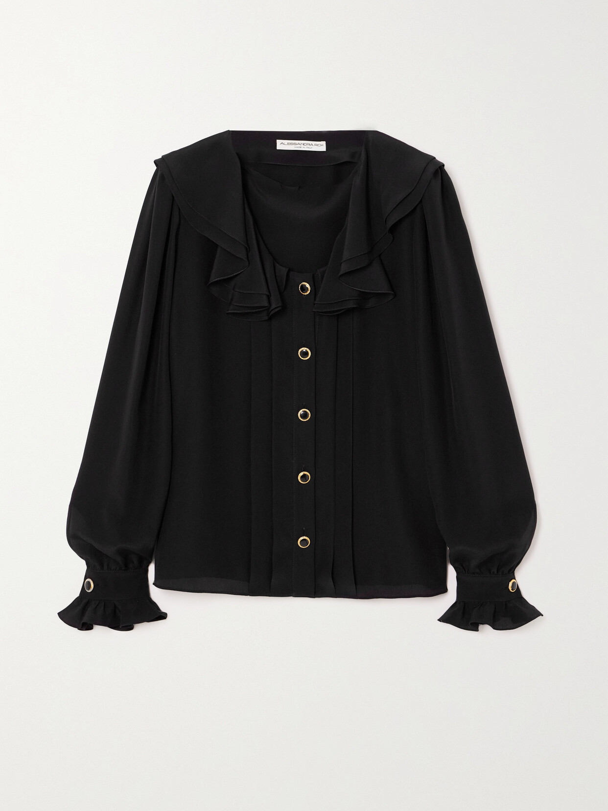 Alessandra Rich - Ruffled Pintucked Silk Crepe De Chine Blouse - Black